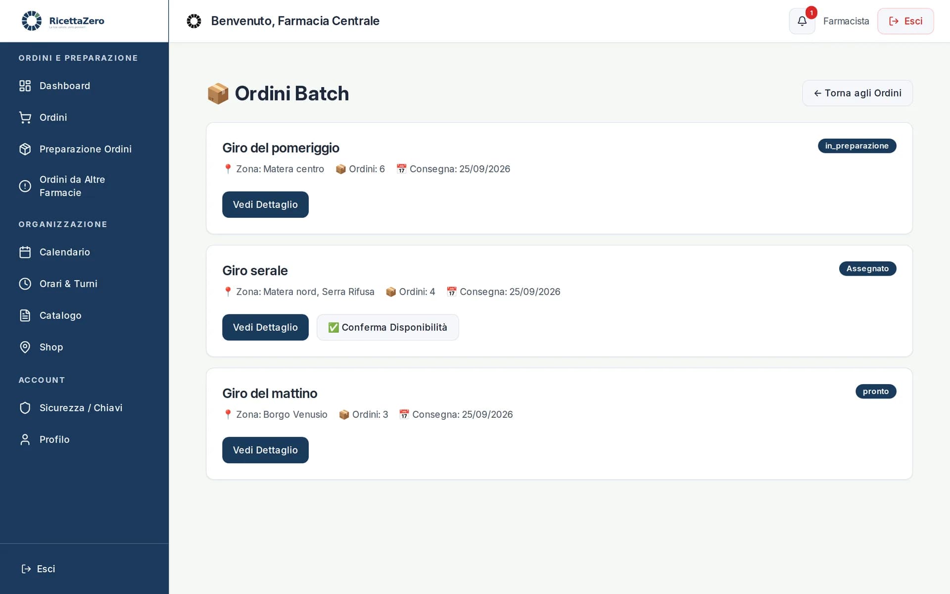 RicettaZero: Giri di consegna pronti