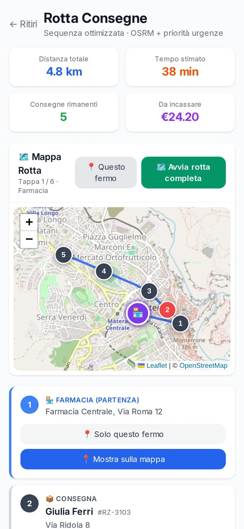 RicettaZero mobile: Rotta ottimizzata